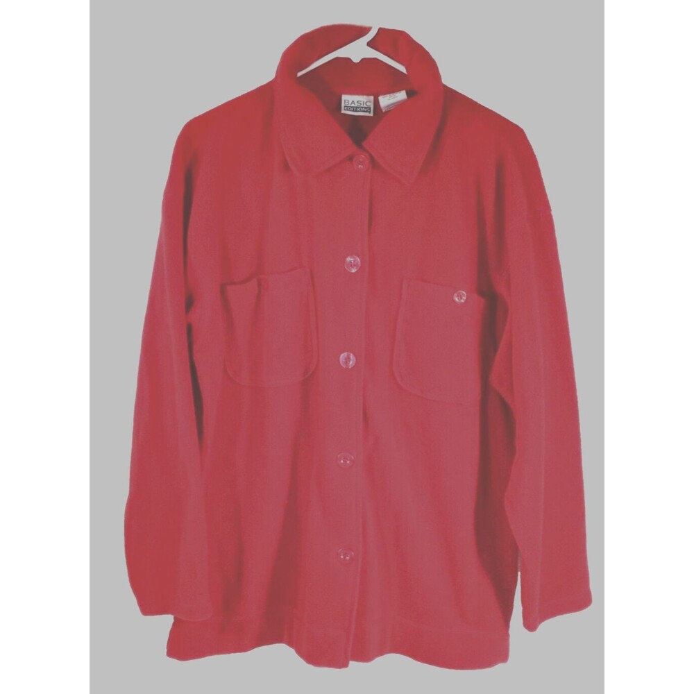 Basic Editions Shirt Size Medium 100% Polyester Button Up Red Flannel #D07